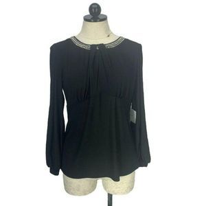 Perseption Concept Woman's Black Long Sleeve Jeweled‎ Blouse Size Small